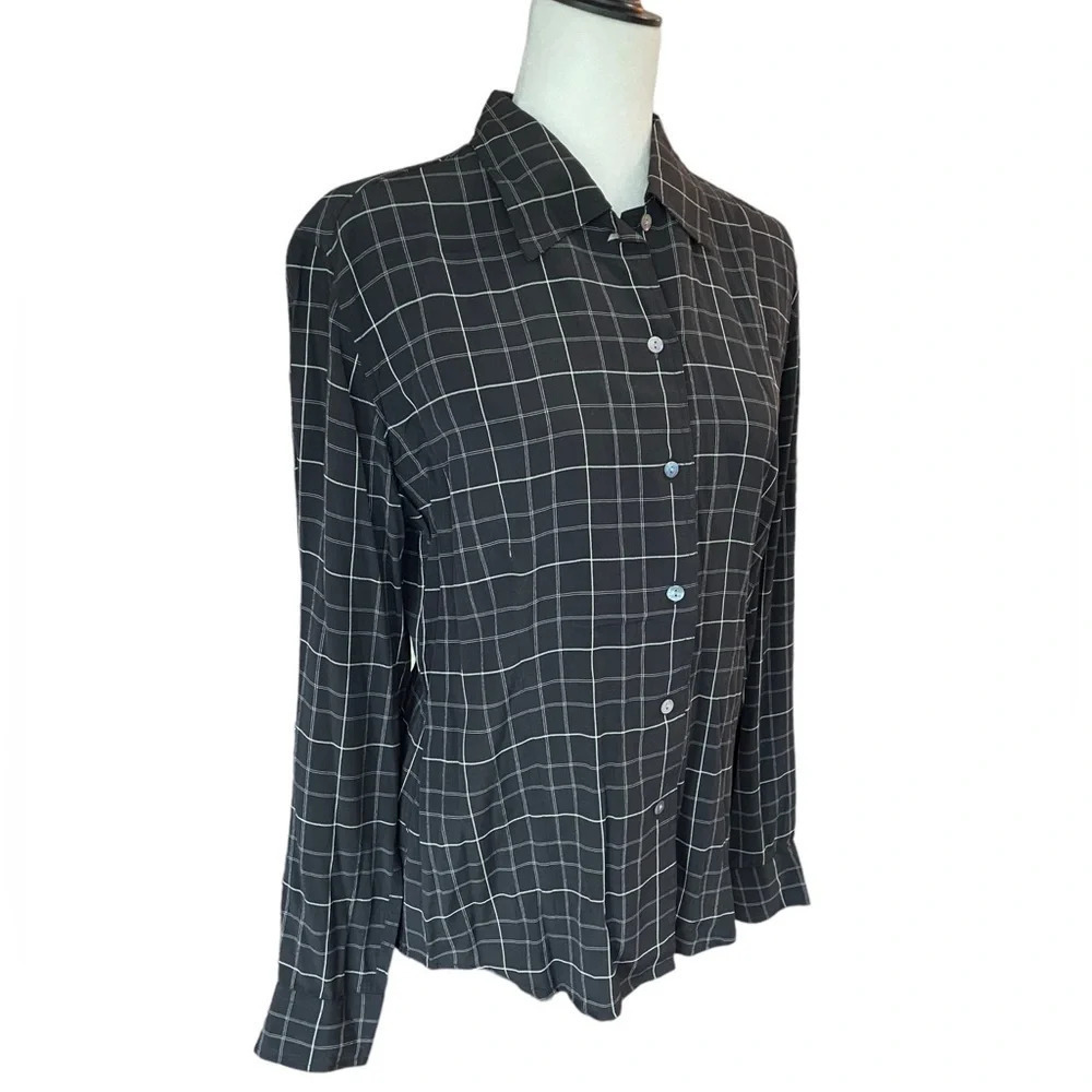 NEW Armani Exchange Women's Black White Window Pane Button Up Shirt Medium